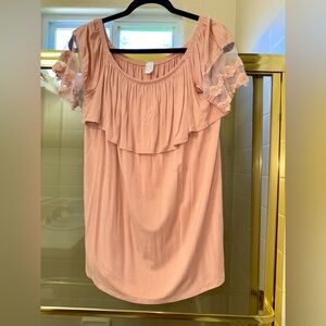 Two Way Short Sleeve Ruffle Off Shoulder Solid Top